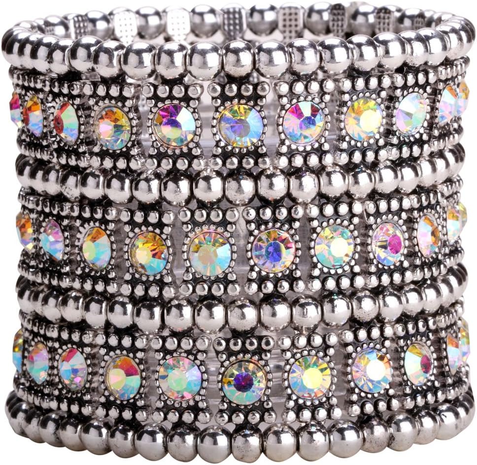 Women's Multilayer Wide Stretch Cuff Bracelets Fit Various Wrist Sizes - Soft Elastic Band - Lead & Nickle Free