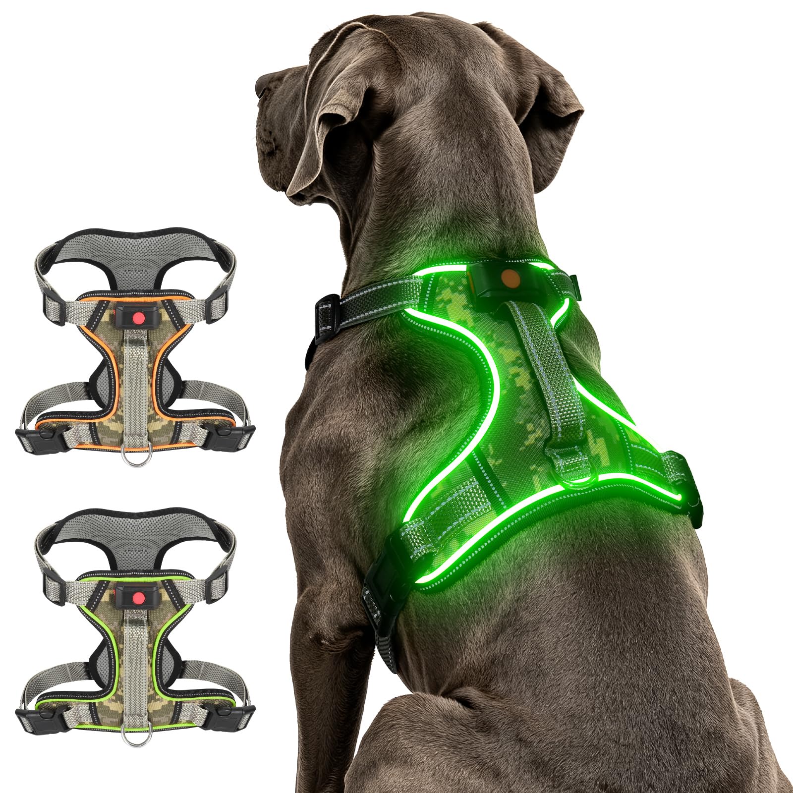 Illuminated Dog Harness for Medium-Sized Dog – Rechargeable, Reflective, Padded, Breathable, Adjustable & LED for Night Safety