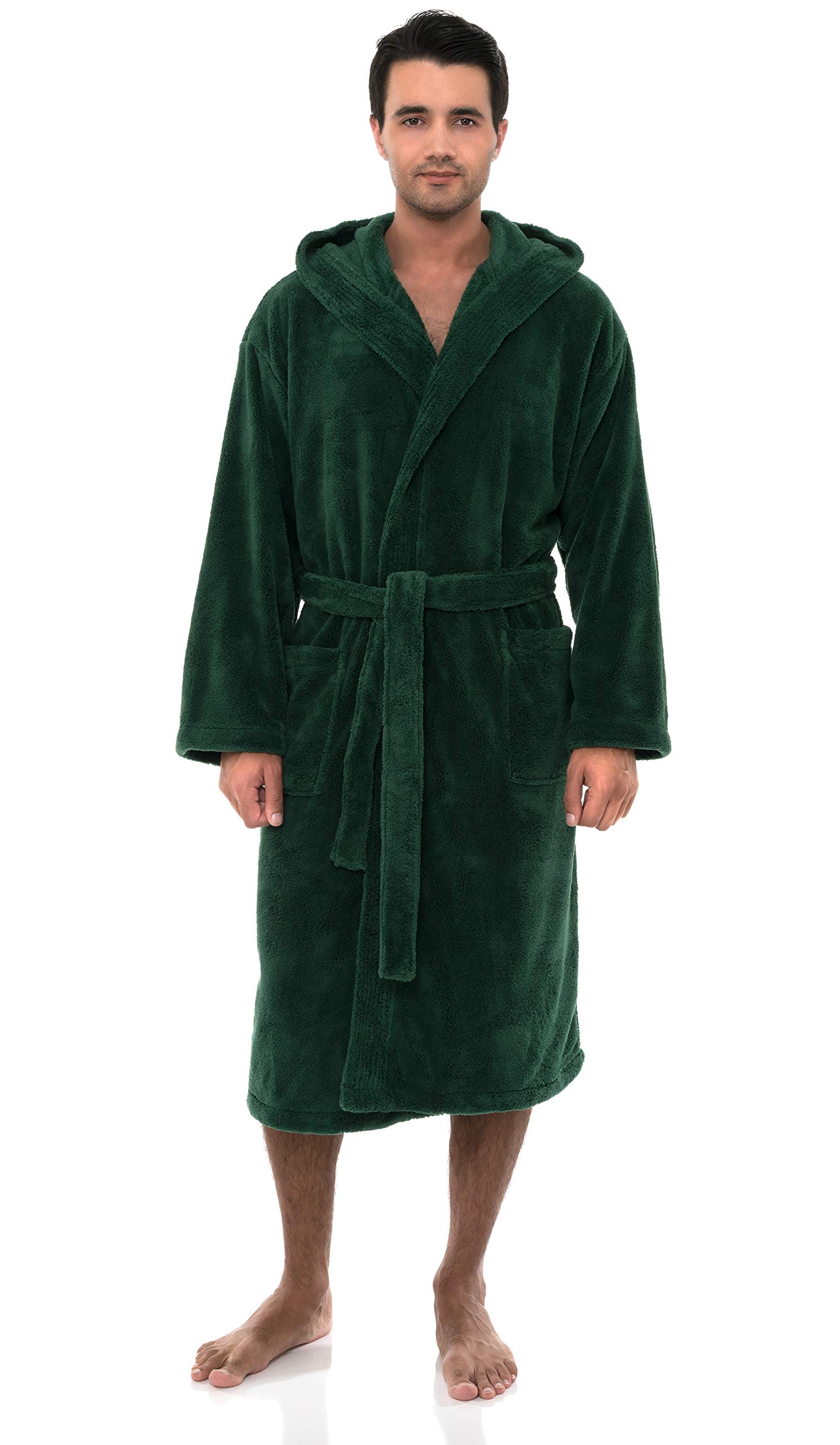TowelSelections Mens Robe Plush Fleece Bathrobe Hooded Spa Robe for Men