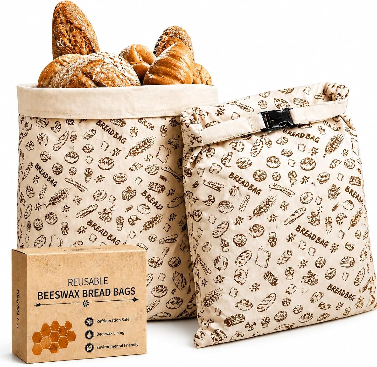 2 PACK Beeswax Sourdough Bread Bags, XL Eco-Friendly Fresh Food Storage (13x17). Natural Beeswax Food Wrap Bag, Bread Keeper for Homemade Bread, Eco Friendly Kitchen Storage