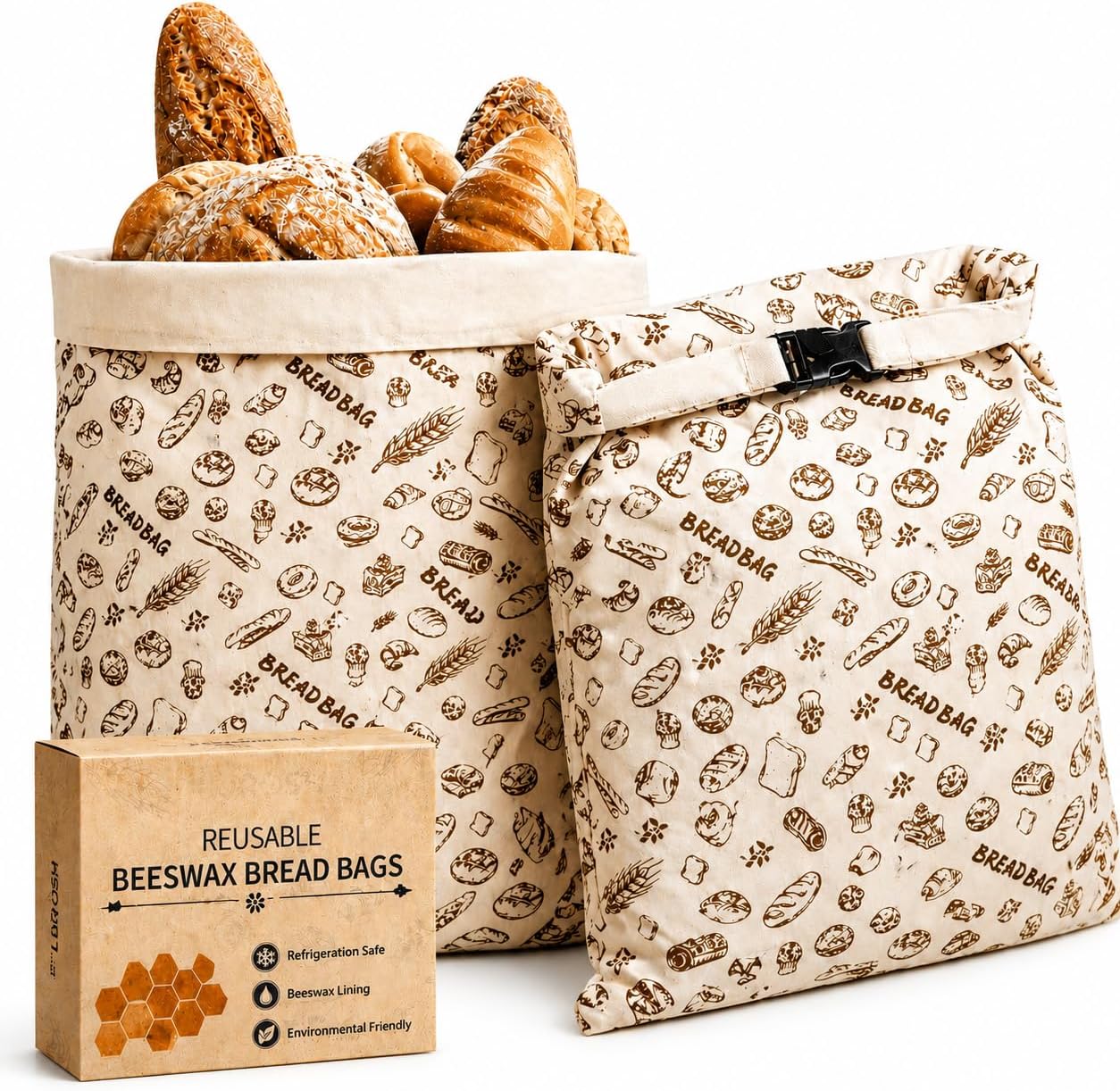 2 PACK Beeswax Sourdough Bread Bags, XL Eco-Friendly Fresh Food Storage (13x17). Natural Beeswax Food Wrap Bag, Bread Keeper for Homemade Bread, Eco Friendly Kitchen Storage