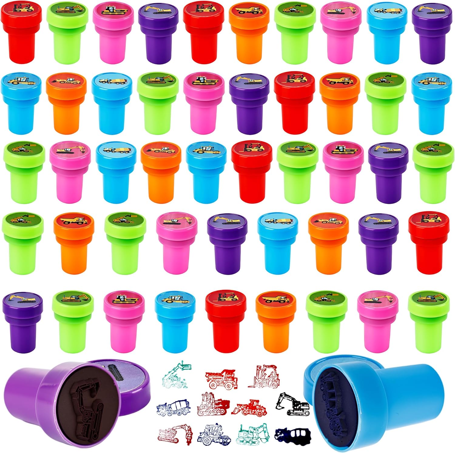 50 Pcs Construction Stamps Architecture Theme Building Designs Self Inking Stamps for Classroom Construction Party Favors Goody Bag, 6 Colors