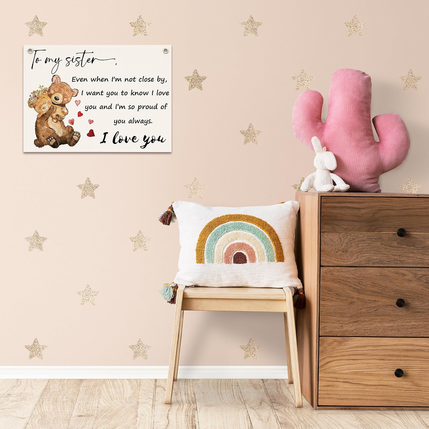 Sister’s Gifts - Canvas Banner Wall Hanging - Even When I'm Not Close by - Wall Art Decor Hanging Banner Flag - Birthday Gifts For Girls Family Best Friends - Bedroom Prints Decor & Supplies-A01 image 4