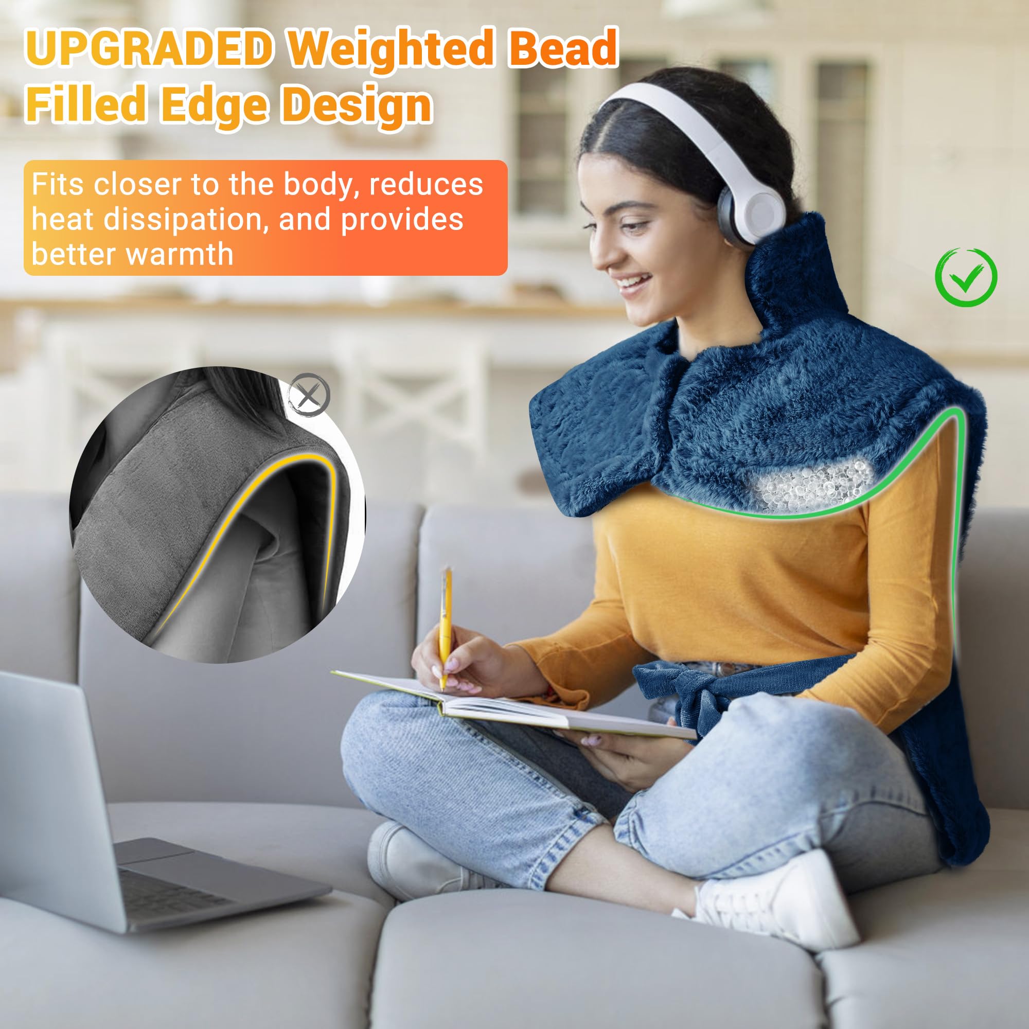 Almohadilla térmica de masaje para cuello, hombros y espalda, almohadilla térmica eléctrica grande de 24 x 35 pulgadas para aliviar el dolor de espalda con 3 niveles de calor, 4 ajustes de masaje