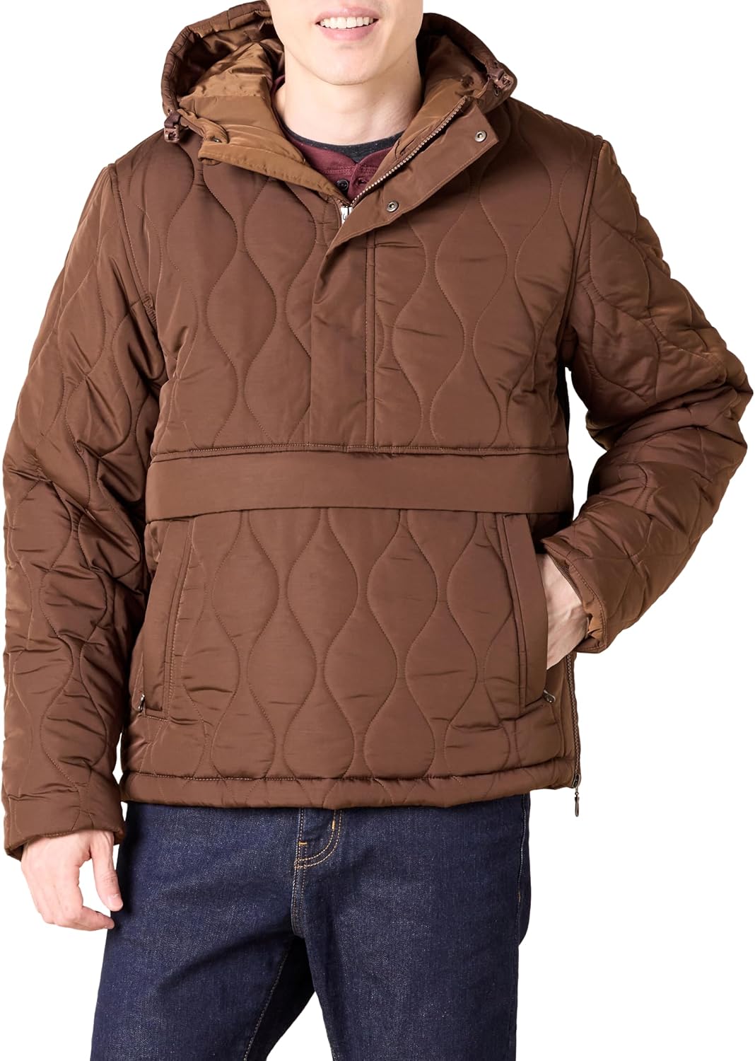 Amazon Essentials Mens Anorak Hooded Quarter-Zip Puffer Coat