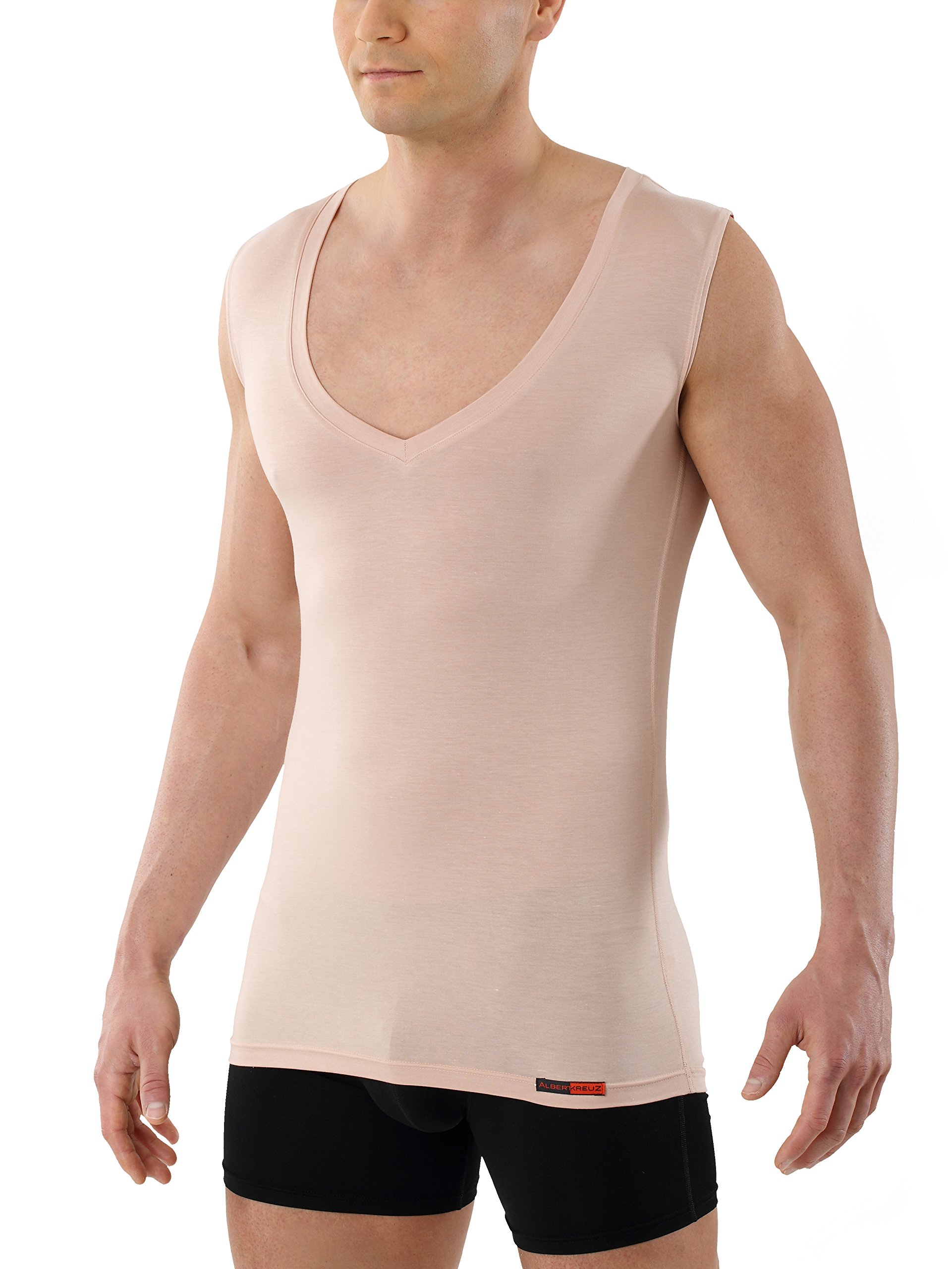 ALBERT KREUZ Maglietta Intima Canottiera Invisibile da Uomo Senza Maniche con Scollo a V Profondo (Deep-V) in Micromodal Elasticizzato, leggerissimo e Traspirante