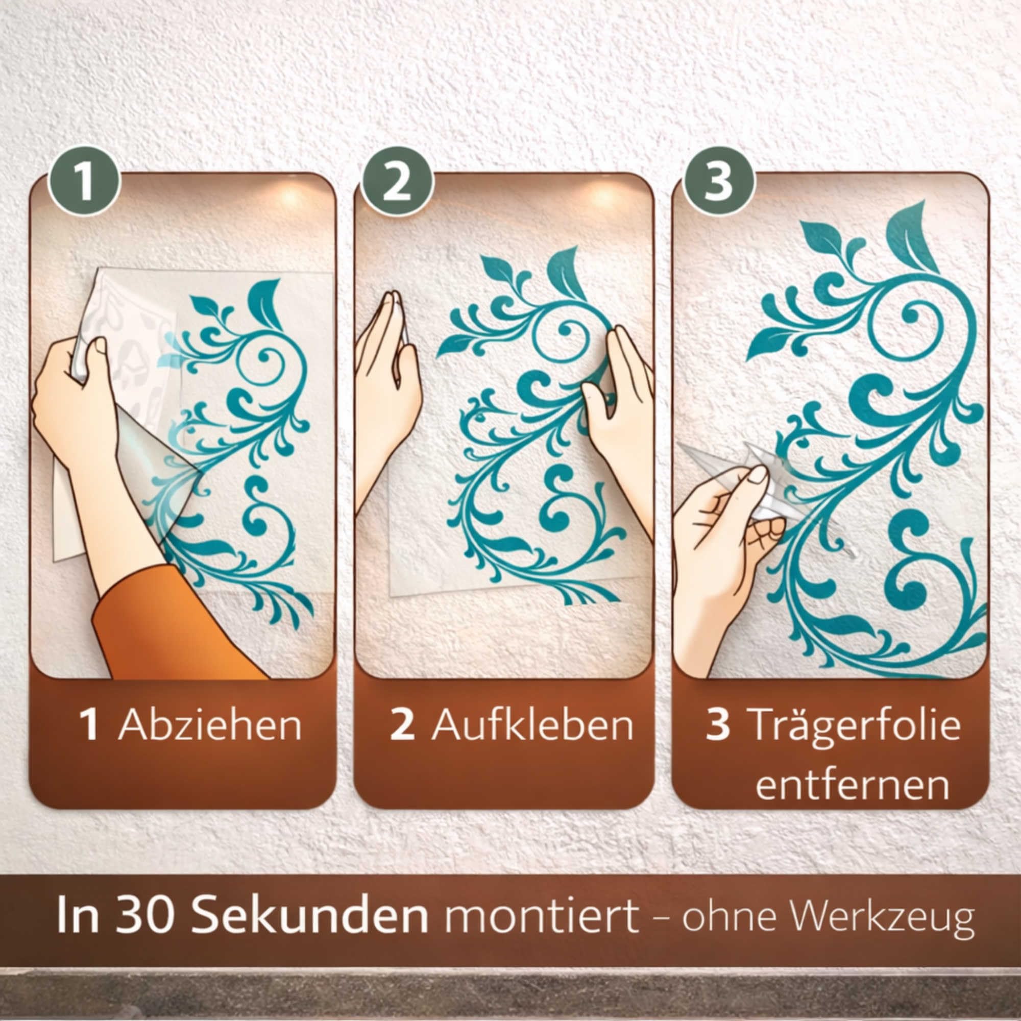 INDIGOS UG - Wandtattoo Wohnzimmer - Wandaufkleber Pflanze Blume Gewirr filigran 170x58cm, Silber w439 - Aufkleber Kinderzimmer Schlafzimmer Küche Badezimmer Büro Dekoration