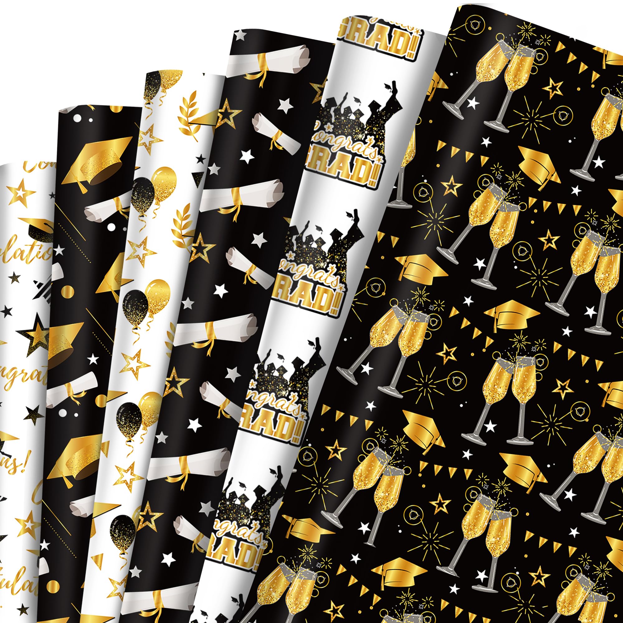 12 Blätt Geschenkpapier mit Abschluss Motiv Geschenkverpackung,6 Stile für Abschlussfeier Geburtstag Urlaub Gift Wrapping Paper DIY Zubehör,50 x 68 cm