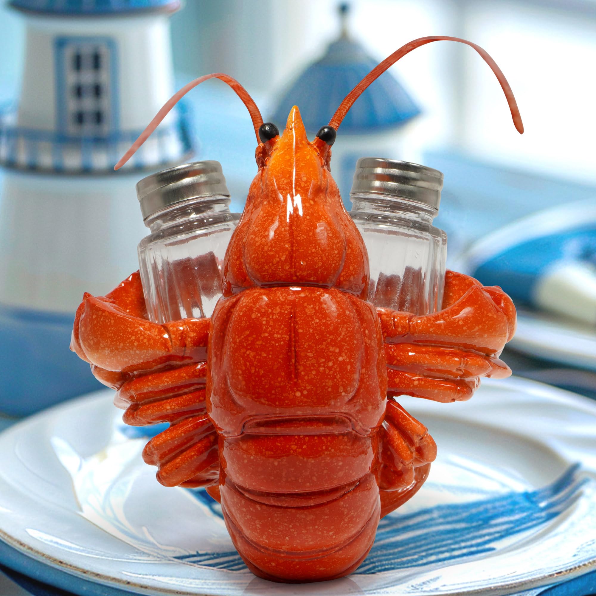 Hodao Home Gifts - Juego de figuras de langosta con salero y pimentero, decoración de bar de playa o cocina tropical, esculturas y decoración de mesa (naranja)