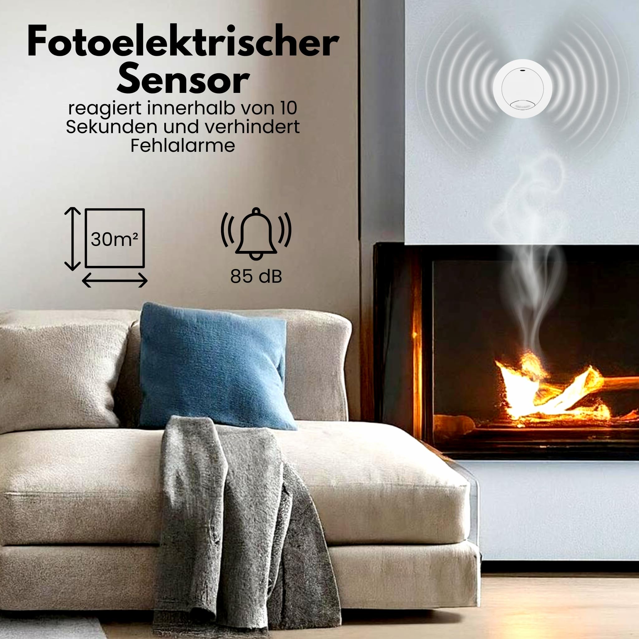 Aroha Safety Pro Mini Rauchmelder - 10 Jahre Batterie - 5 Feuermelder