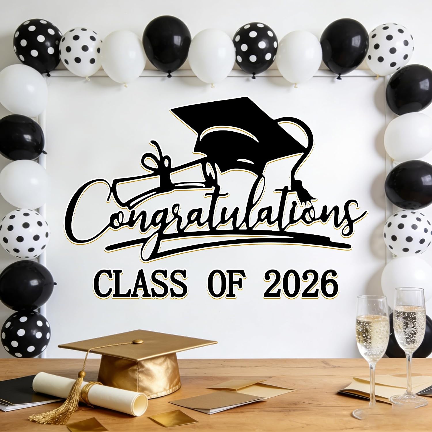 Congrats Grad Wall Decoration - Congratulations Wall Decal - Graduation Decals for Arches Black