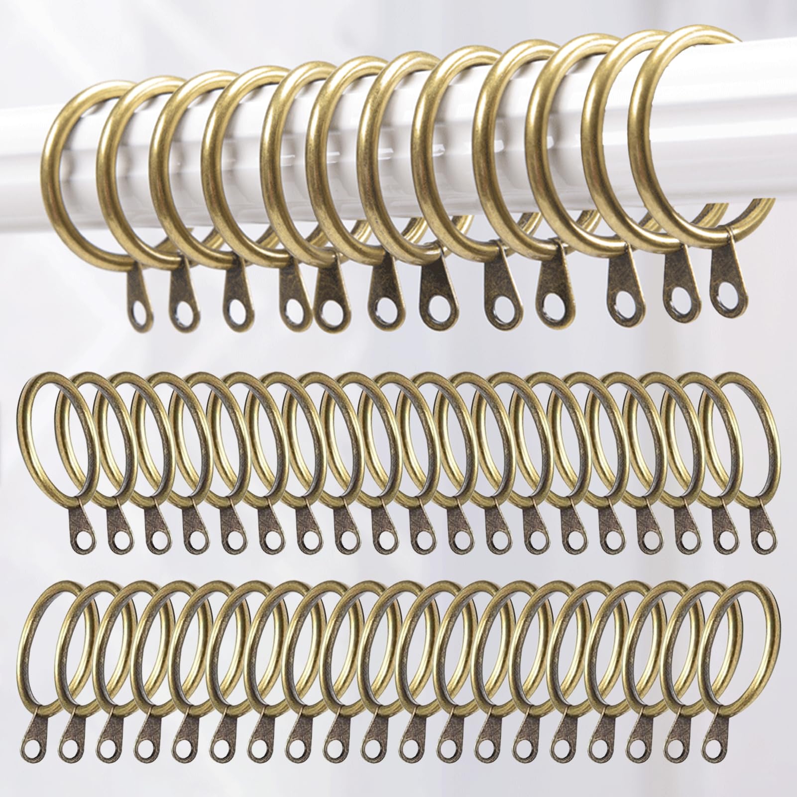 50Pack Brass Curtain Rings,Curtain Hooks 30mm for Window, Shower Curtains