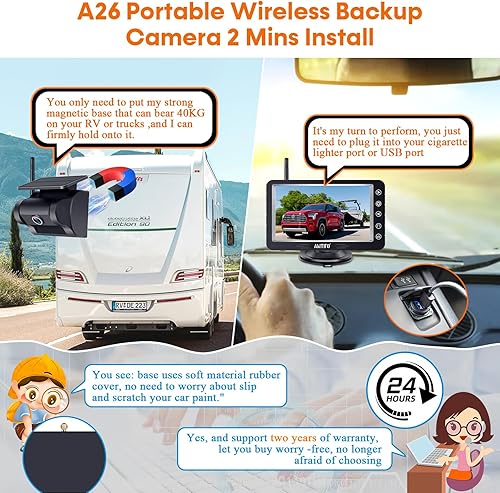 Miniatura 3 de Cámara de respaldo inalámbrica solar magnética portátil, sin emparejamiento, sin retardo, voz encendida y apagada, mantiene funcionando gran batería