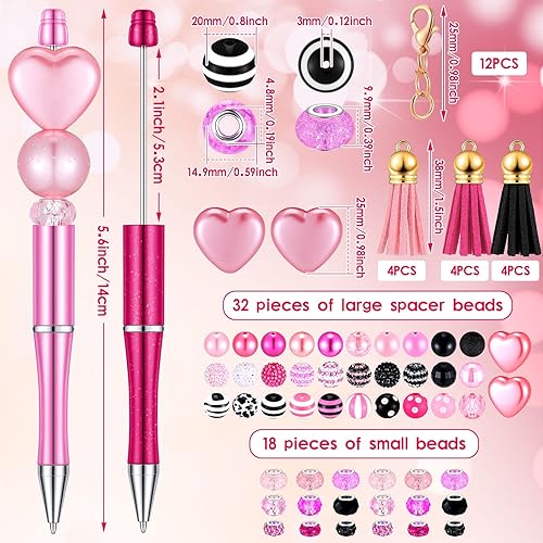 Miniatura 3 de Tinlade 12 bolígrafos de cuentas a granel con 50 piezas de colores surtidos, kit de fabricación de bricolaje, bolígrafo multicolor, tinta negra,