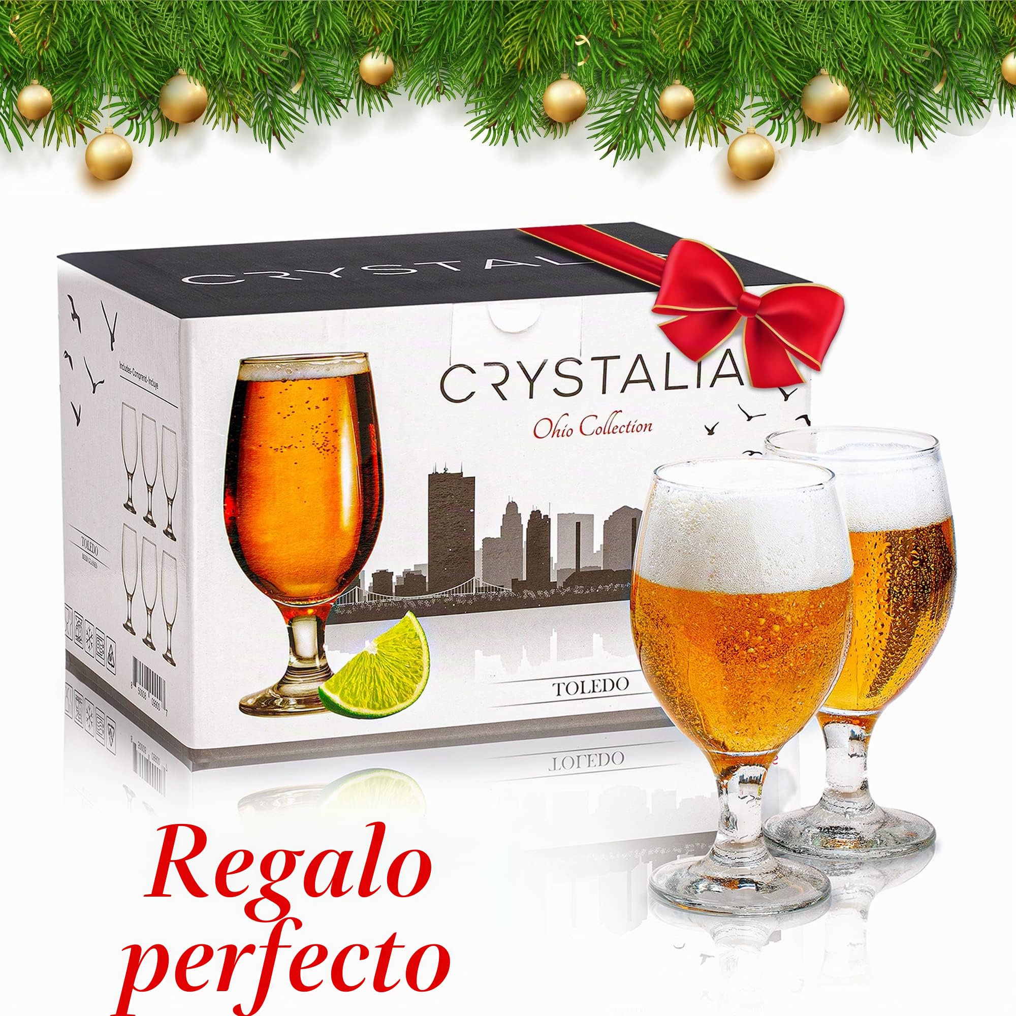CRYSTALIA Copas Cerveza Cristal, Vaso Cerveza Belga Set 6 400ml 100% SIN PLOMO Caliz Cerveza, Copas de Cerveza IPA, Vasos de Cerveza, Copa Cerveza con Tallo, Tulipa Cerveza, Beer Glass