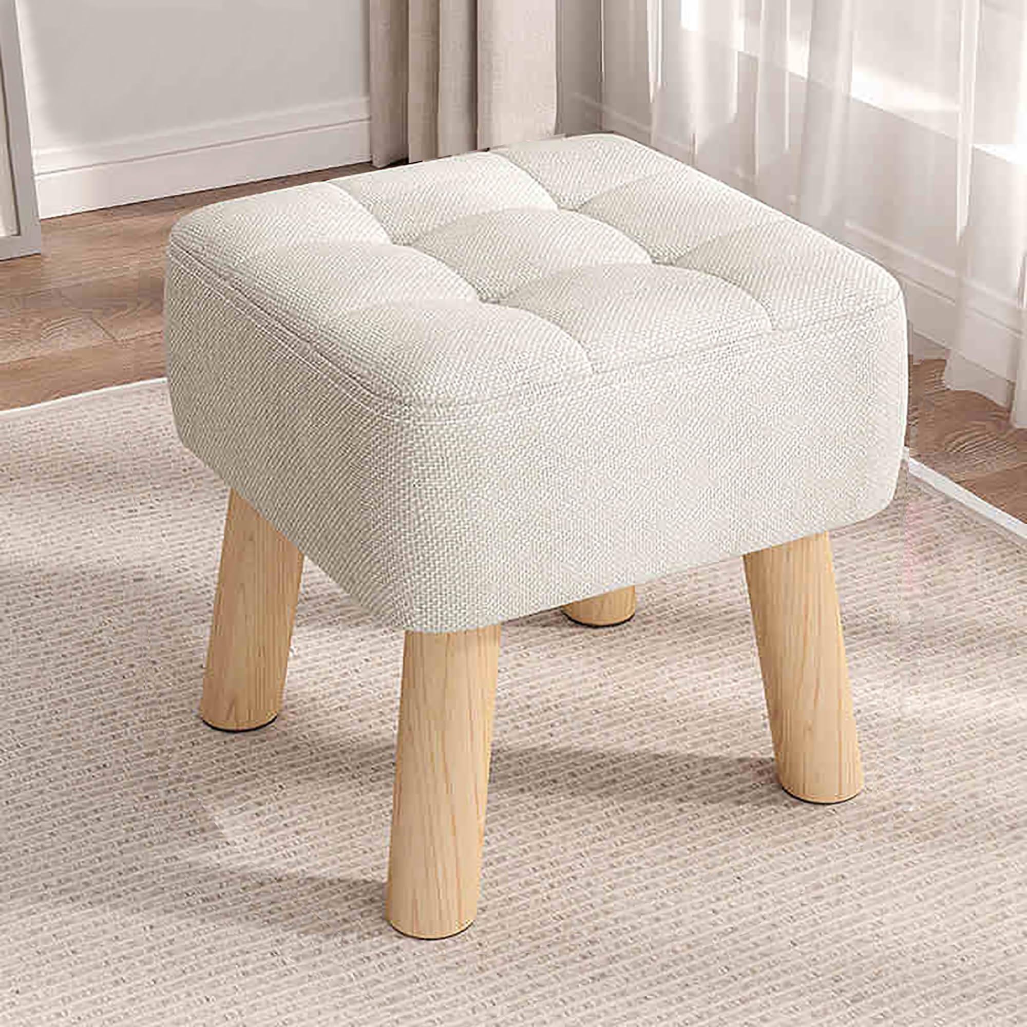 RYZQWE Puf con reposapiés Sofa, Taburete Multiusos, for Cambiar Zapatos, Puff Salon, Mesa de café, Banco pequeño, tocador Cuero, otomano Sala Maquillaje, pequeño Acolchado Mano(Wit,30x30x34cm)