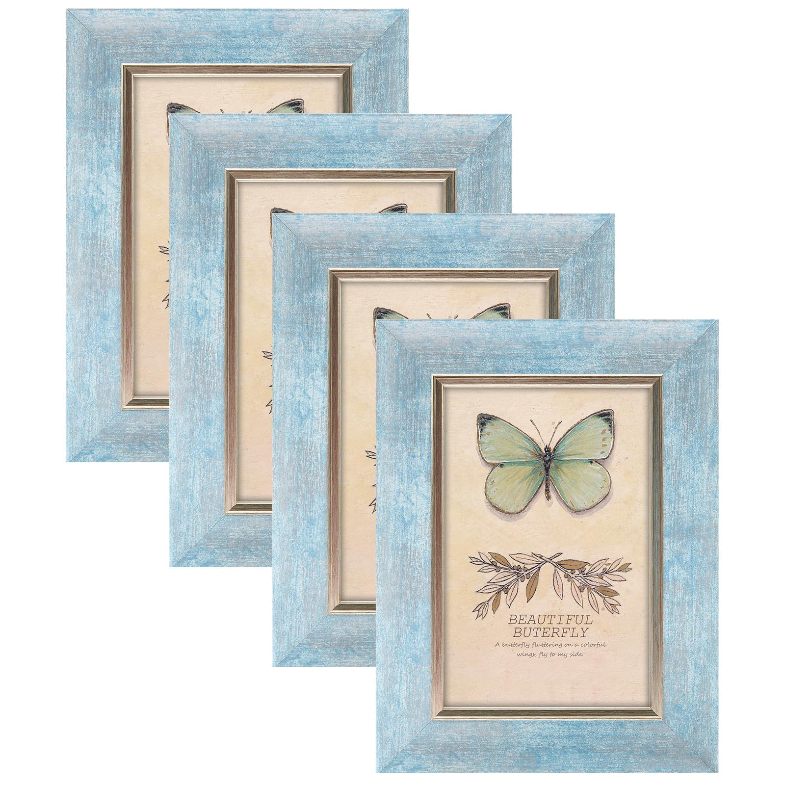XUANLUO 4x6 Picture Frames Set of 4 Rustic Retro Photo Frame with HD Plastic Cover for Wall Mount and Tabletop Display Family Friends Wedding Gift — image 1