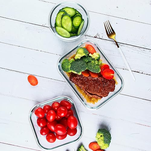 Miniatura 4 de Paquete de 12 recipientes de vidrio para preparación de comidas con tapas herméticas, recipientes de almacenamiento de alimentos a prueba de fugas,