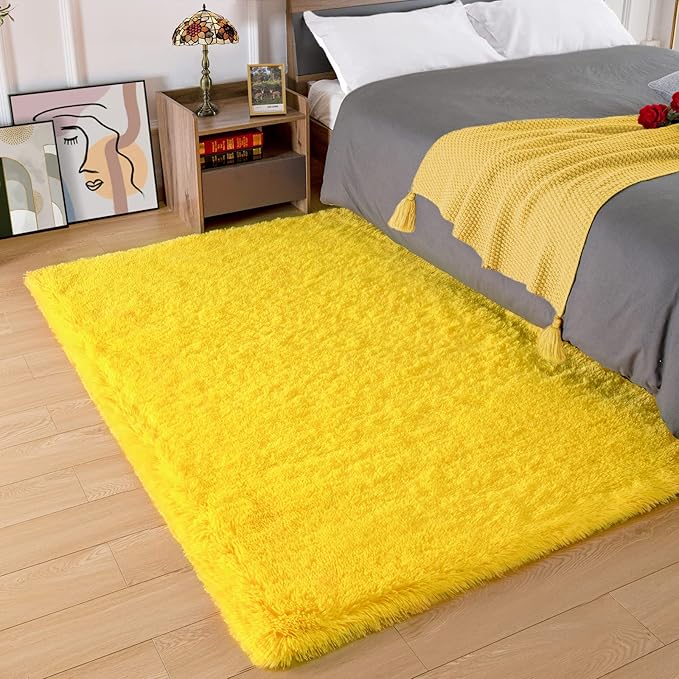 Alfombra Felpuda Amearea 121.92x160.02 cm Amarilla para Dormitorio miniatura 6
