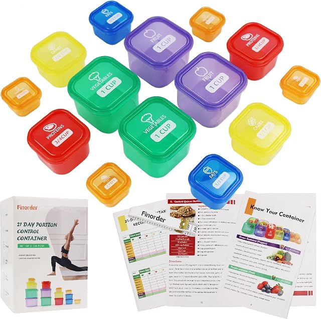 Finorder 21 Day Portion Control Container Kit (14-Piece) with Complete Guide,BPA Free Food Portion Container Set for Meal Prep,21 Day Lose Weight System (HN-PC)