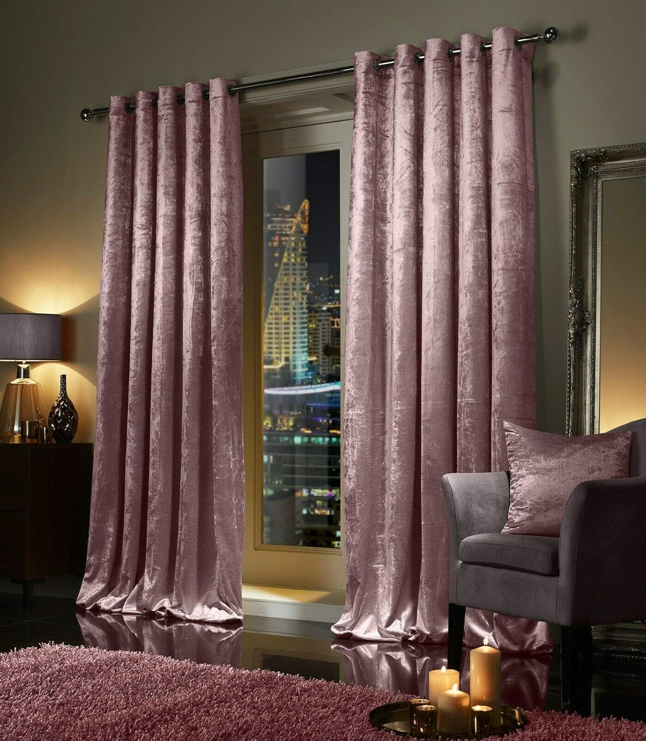 viceroy bedding Pair of Crushed Velvet Curtains EYELET Ring Top BLUSH