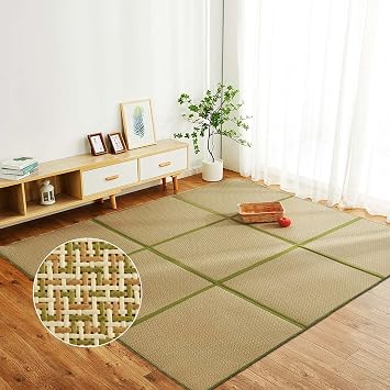 Nisorpa 71 x 71 Japanese Tatami Mat Igusa Tatami Mattress 0.47 Thick Japanese Floor Mattress Rattan Non-Slip Breathable Memory Foam Area Rug Bedroom Mat, Green