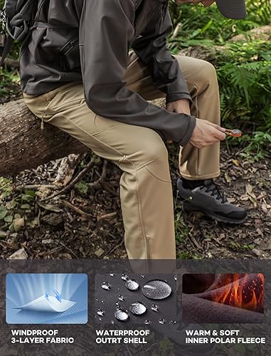 Miniatura 3 de Stlight Pantalones Softshell repelentes al agua para hombre, para invierno, senderismo, forro polar, cremallera en la parte inferior de la pierna