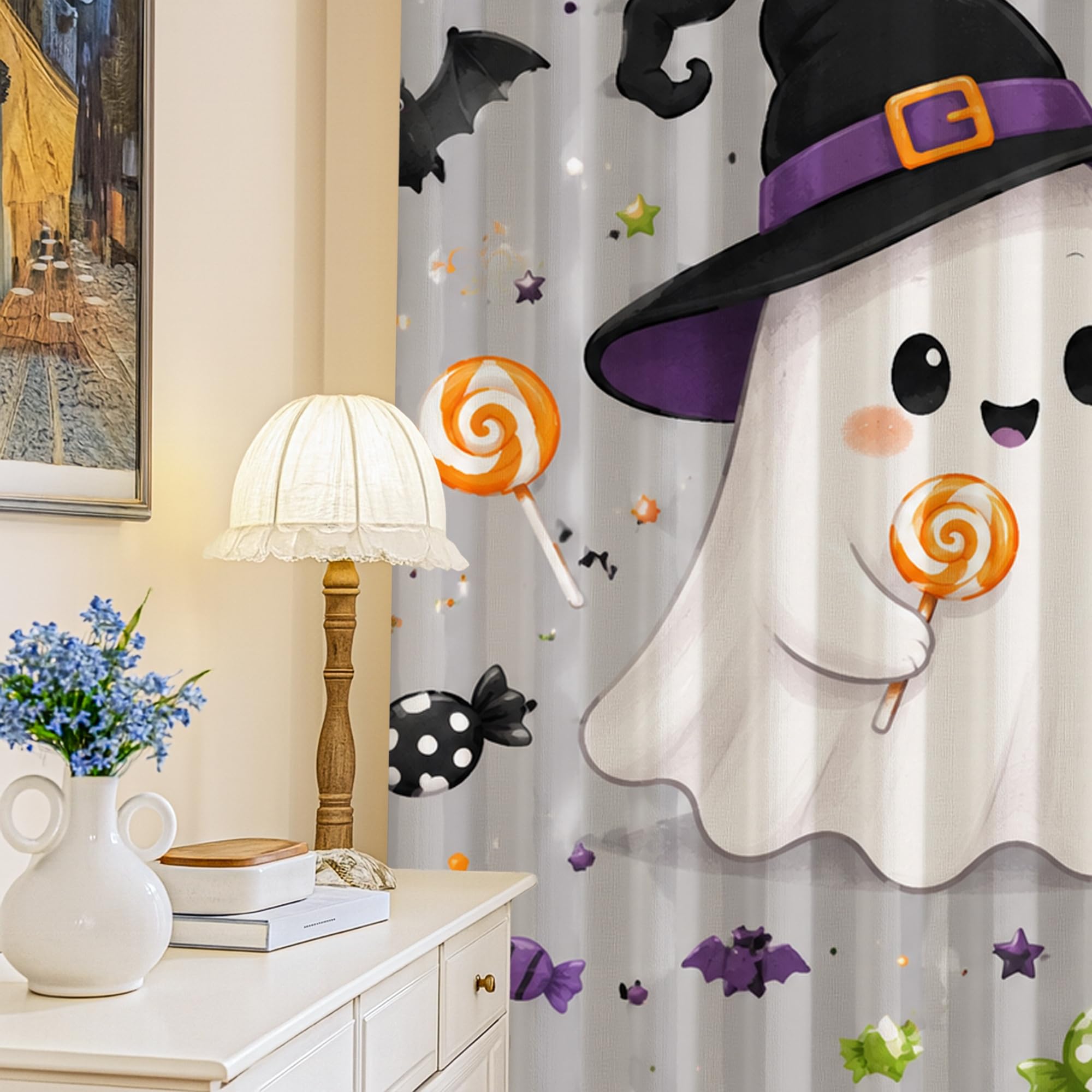 Rideaux occultants fantômes anti-lumière | Rideau Halloween noir 132 x 213 cm sans plis