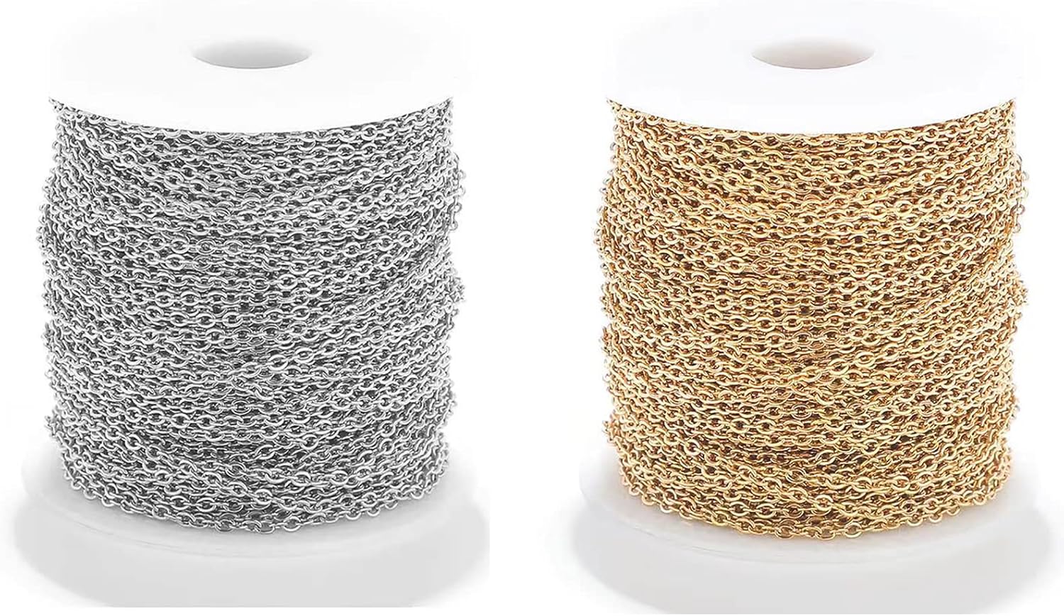 65.6 Feet Gold & Silver Plated Stainless Steel Cable Cross Chains with Spool 1mm Soldered Handcraft Link Curb Chain for Pendant Bracelet Necklace Jewelry DIY Making