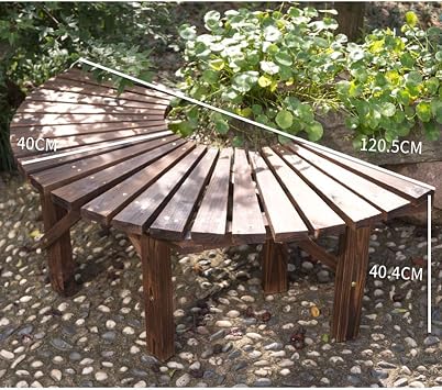Garden Bench Seat Half Round Tree Bench, Outdoor Courtyard Bench Hardwood Curved Backless Bench 120cm, Patio Decorative Furniture Chair Park Loveseat
