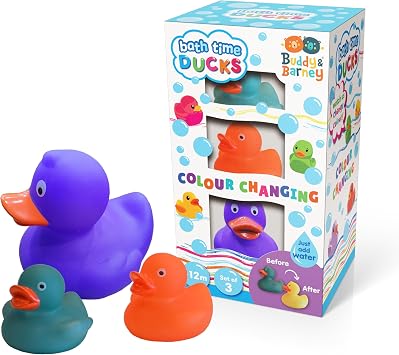 Buddy & Barney Bath Time Colour Changing Ducks - baby and toddler bath toys, floating and multi coloured, non toxic, easy set up and dry, unisex, family of ducks, safe for babies