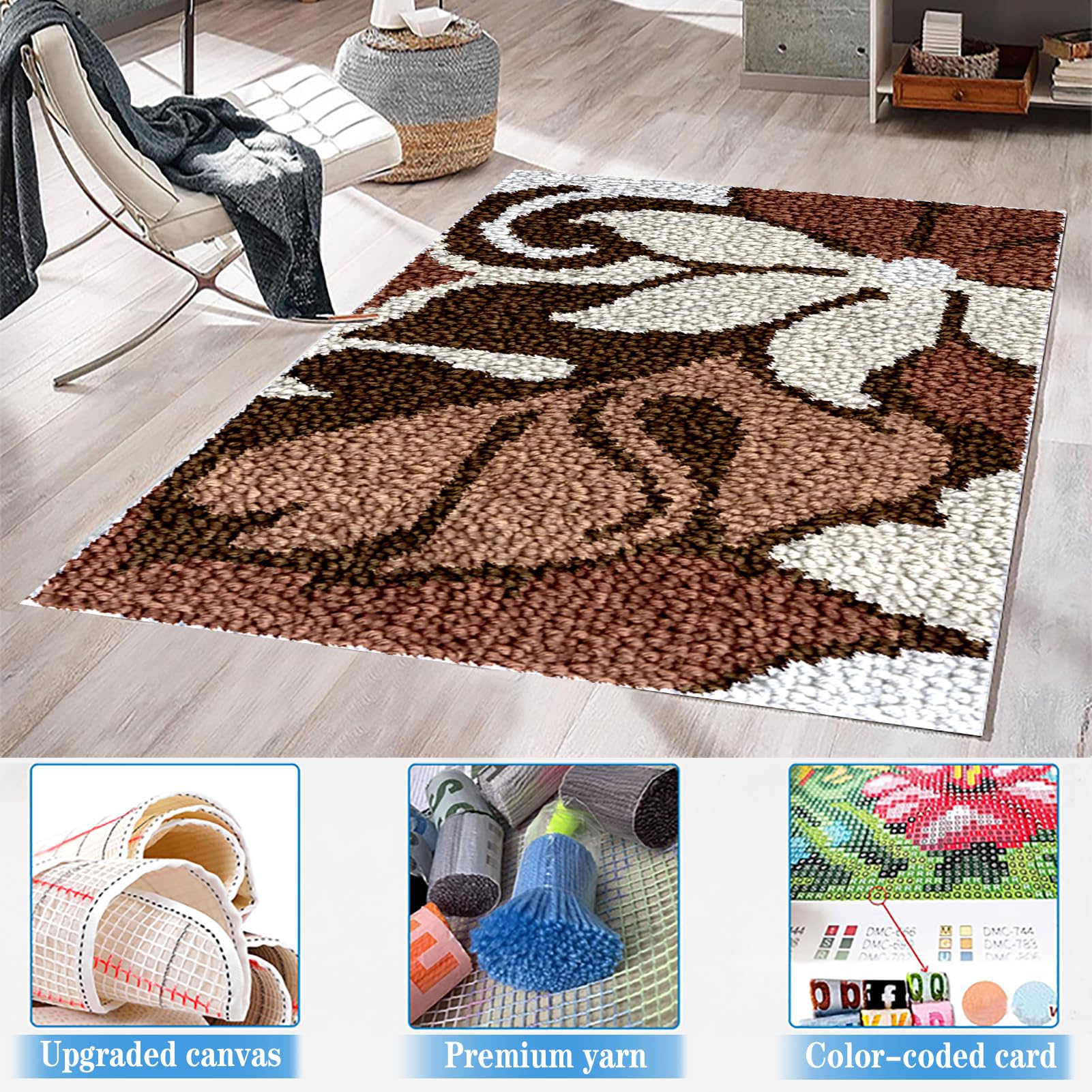 61 x 87 cm Kit Tapis au Point Noué Latch Hook Kit Tapis avec Crochet à Loquet Bricolage Tapis Kit de Tapis de Crochet Création de Tapis et Canvas Crochet inachevé Tapis à Nouer Soi-Même