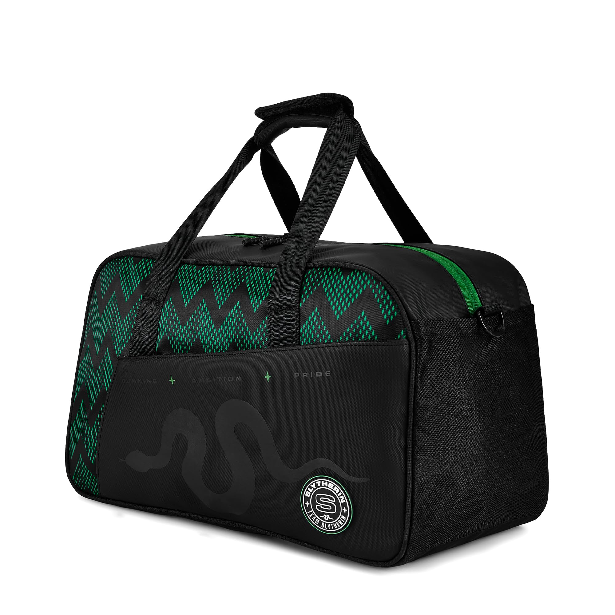 nasher miles Harry Potter Slytherin Duffle Bag | 25L Polyester Carry-On Luggage | Travel Bag | Weekender Bag with Shoe Compartment | Ideal for Men, Women, Boys, Girls (Green Black)-picture-42