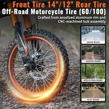 Riding'times GT54 Electric Dirt Bike for Teens Adults 37MPH, 27AH Electric Motorcycle with 14/12 Fat Tire Ebike, 2000W Dual Hydraulic Brakes Mountain Off-Road Ebike for Ages 13+