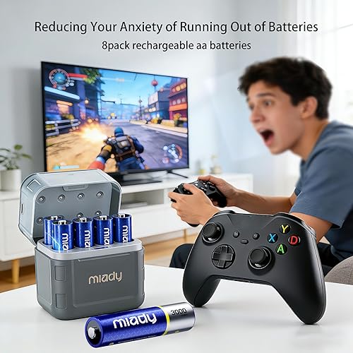 Miniatura 3 de Miady Paquete de 8 baterías recargables AA de litio con cargador rápido, baterías de litio AA de alta capacidad de 1.5 V 3000 mWh, baterías dobles A