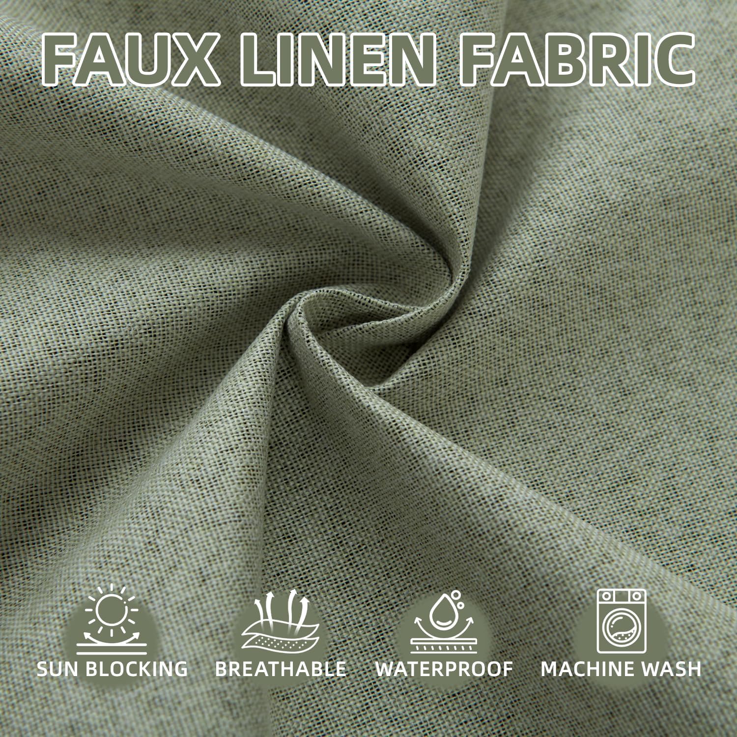 Waterproof Outdoor Curtains with Zipper 2 Panels Faux Linen Sun Blocking Blackout Privacy Patio Curtains Top & Bottom Grommet Outside Drape for Porch Pergola(110×95 Inch, Sage Green)