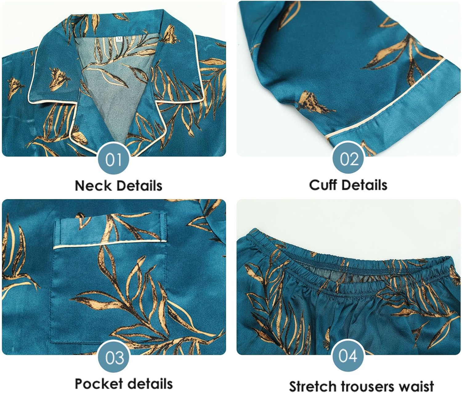 ShuiGod-Mens Silky Satin Pajamas Set Long Sleeve Top and Long pants Nightwear Button-Down Pj Sets Sleepwear - Image 7