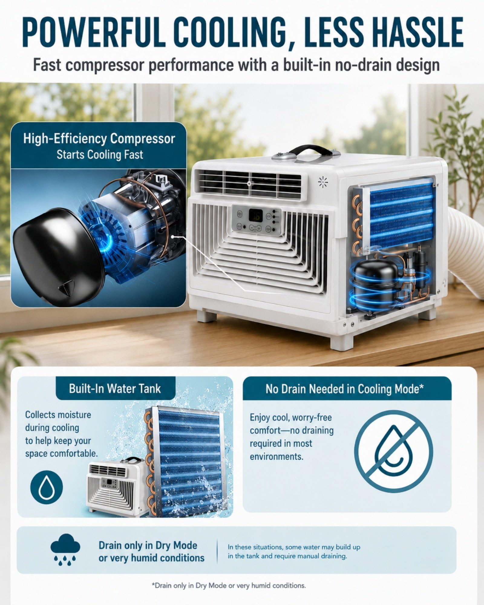 Aire Acondicionado Portátil con Tubo, Aire Acondicionado Portátil Oficina Dormitorio Mascotas, 4 Modos Frío Deshumidificador Ventilador 110V