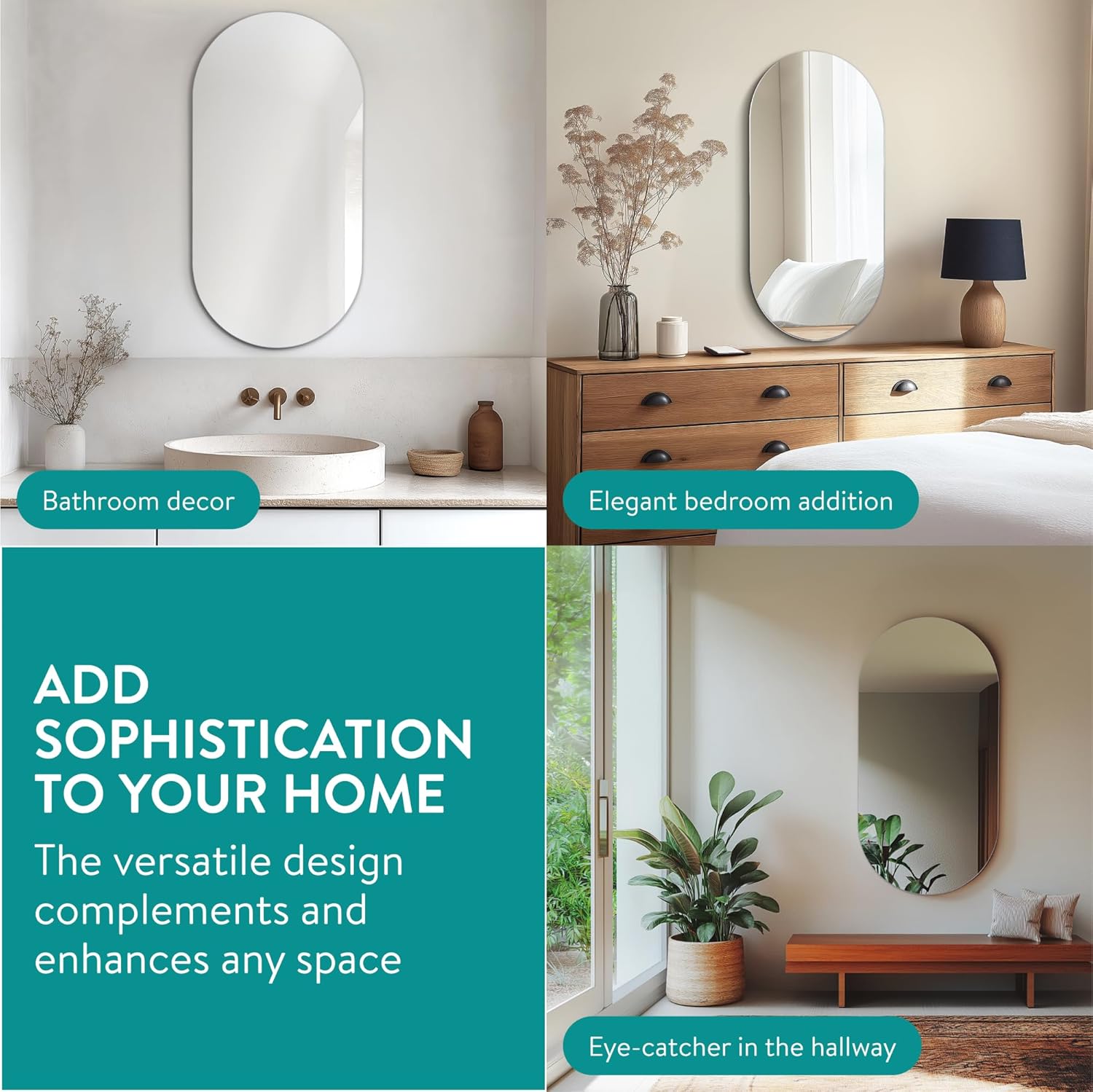 Navaris Unframed Oval Mirror - Sleek Frameless Arch Design Mirrors for Hallway, Bathroom or Living Room - Large Round Arched Wall Mounted Mirror for Walls - Circular Mirror