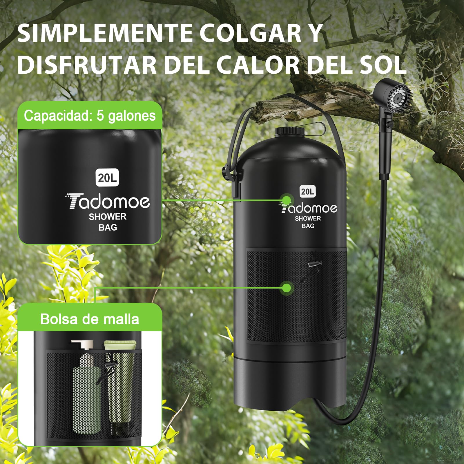 Ducha Portatil, Ducha Camper 5 Galones/20L con Bomba de Ducha Portátil, 2000mAh Bolsa Ducha Camping con Boquilla Práctica para Camping, Senderismo y Playa
