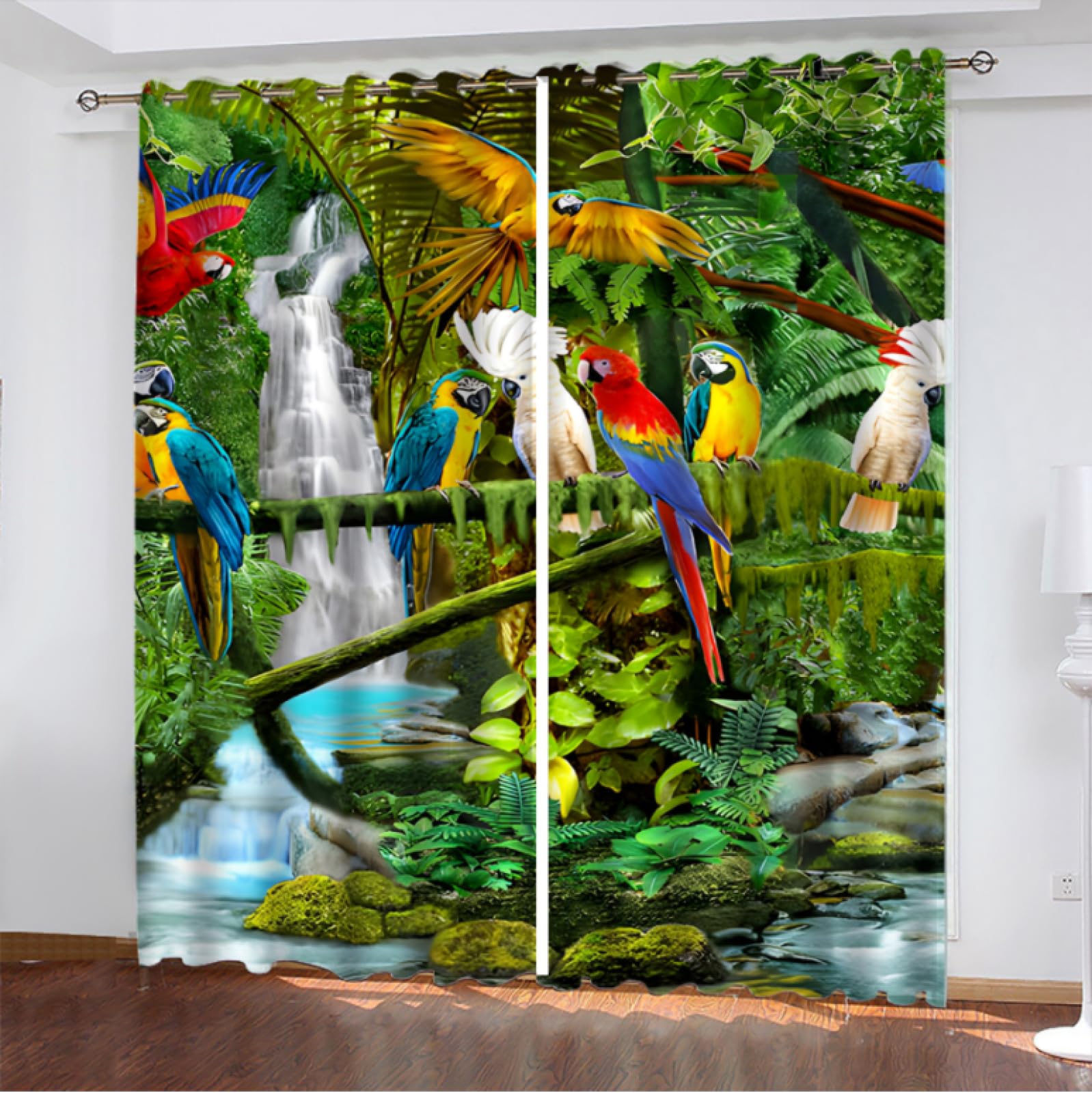 Rideau Occultant Thermiques, Oiseau Plante Tropicale 2X L168x H229 cm Imprime 3D Polyester Rideau De Fenêtre Isolant Thermique pour Chambre d'enfant Cuisine Salon Décoration