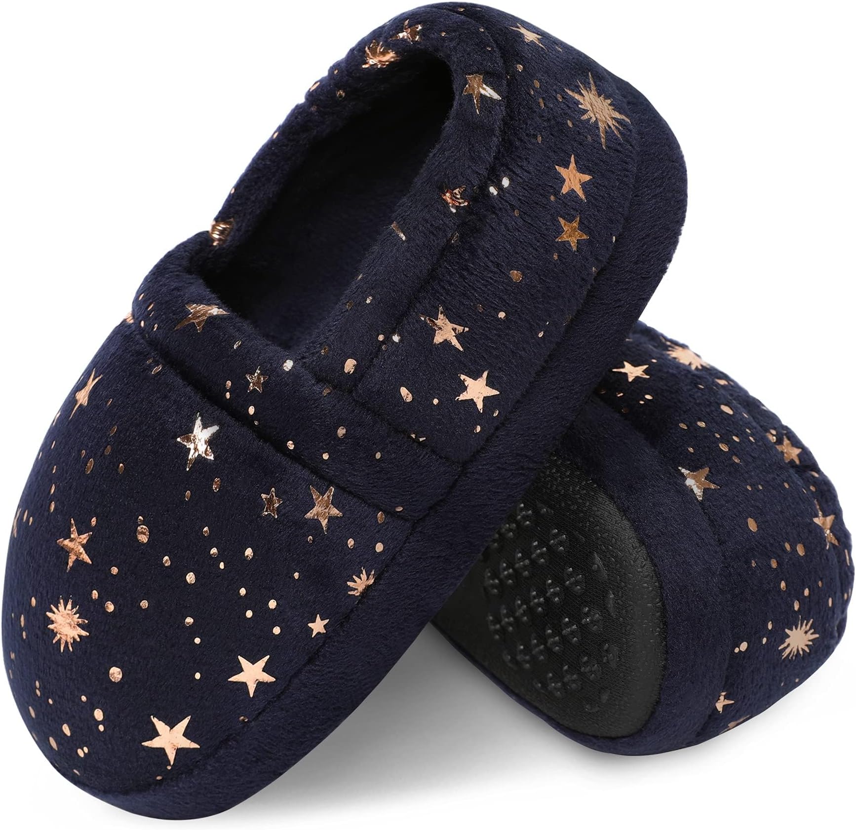 Girls House Slippers Cozy Memory Foam Indoor Outdoor Shoes with Non-Slip Sole Star Print for Toddler Little Kids (Pink/Navy Blue)