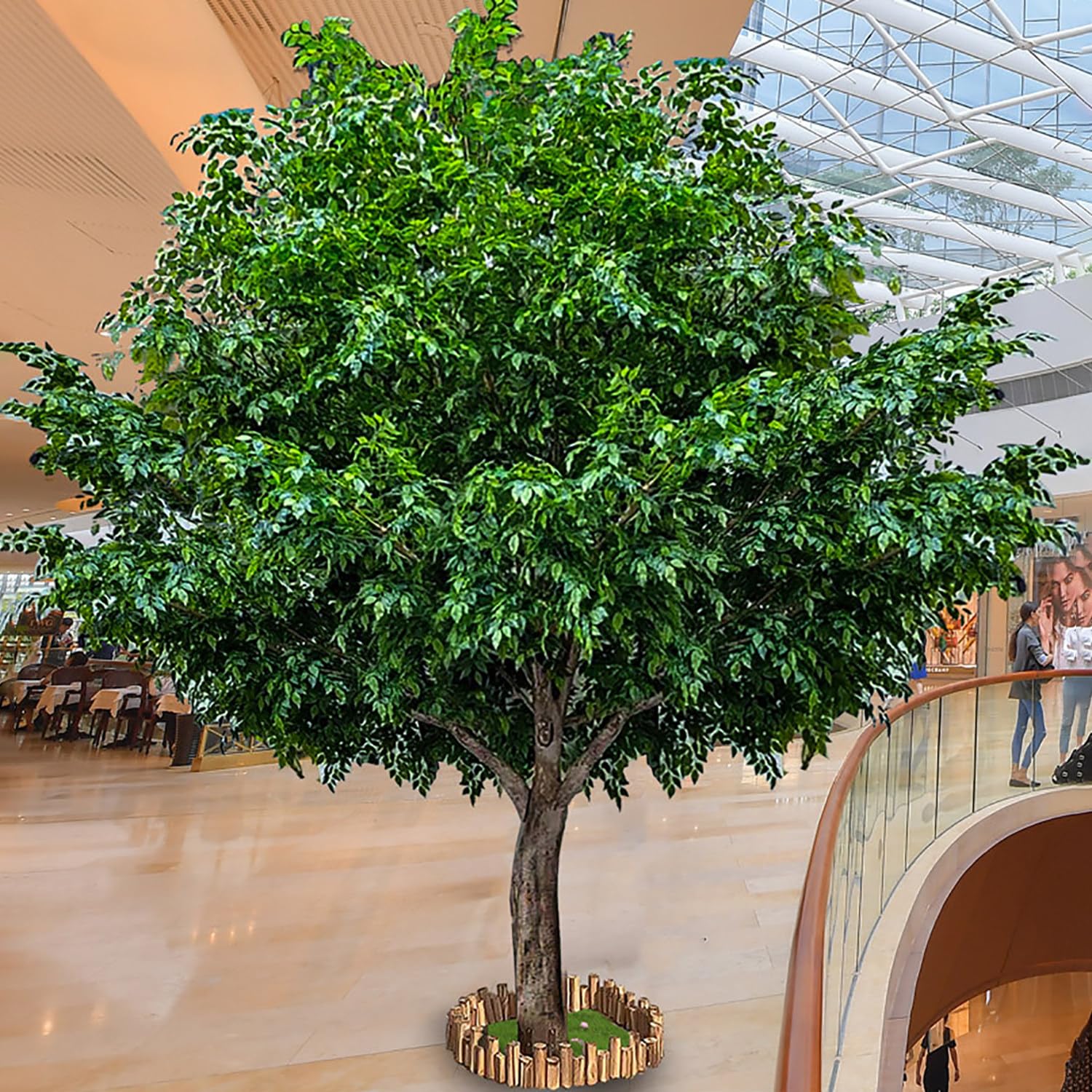 Albero di Banyan artificiale con recinzione+prato+robusta base in ferro, alberi artificiali decorativi fatti a mano, albero floreale realistico,rami in legno massello,arredamento per la casa,300*300cm