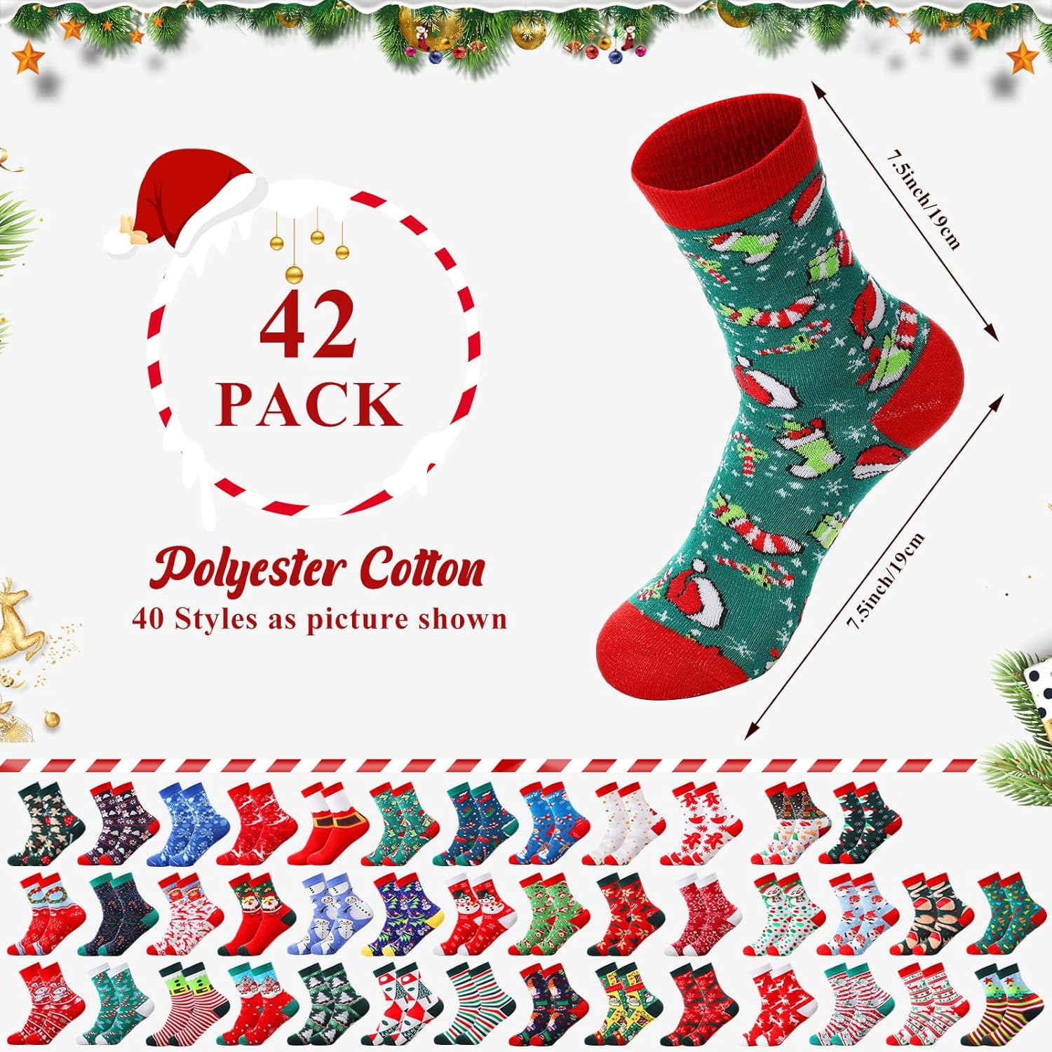 Toulite 42 Pairs Christmas Holiday Socks Bulk Women's Christmas Socks Set Funny Soft Crew Socks Novelty Fancy Xmas Socks Gift Stocking Stuffers for Women Men Girls