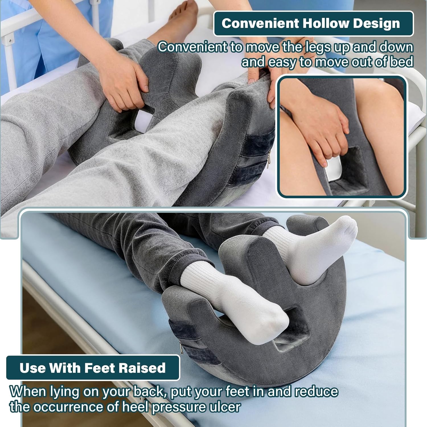 Patient Turning Device, U-Shaped Bedridden Turnover Pillow with Fixing Strap & Back Support Cushions for Bedsore Pressure Relief, Bed Ridden Patient Supplies for Elderly Nursing, Gray