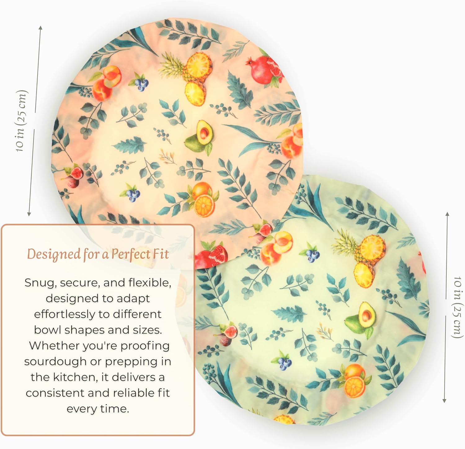 Sourdough Bowl Covers for Bread Proofing, 10 Inch, Set of 2 | Reusable Beeswax Bowl Covers made of Cotton, with Elastic Edges, for Bannetons, Dough Rising and Food Storage