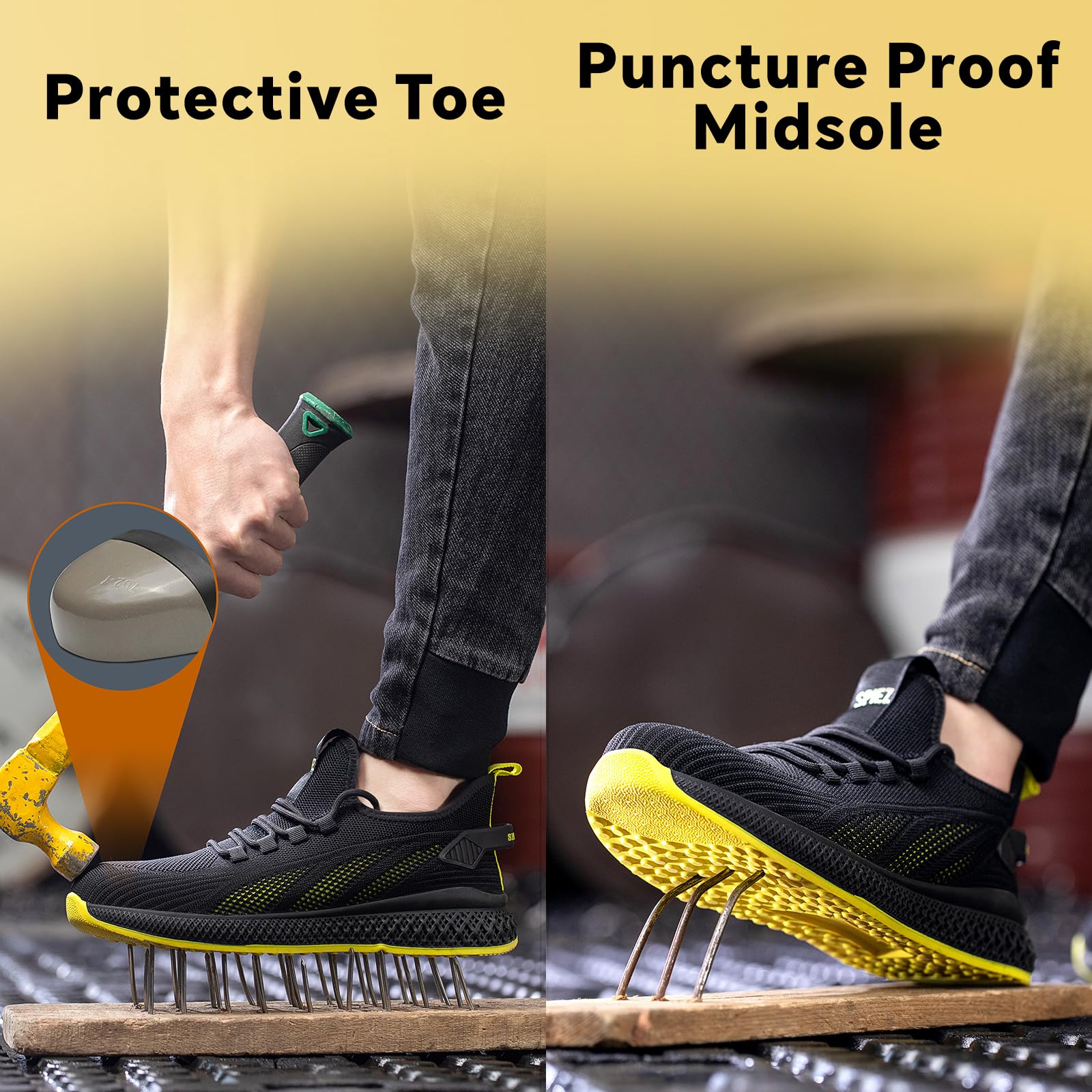SPIEZ Scarpe Antinfortunistiche Unisex, Leggero Scarpe da Lavoro Antiforatura per Uomo e Donna, Comode Sneakers alla Moda da Lavoro e da Indossare Quotidiana (Taglia 35-46)