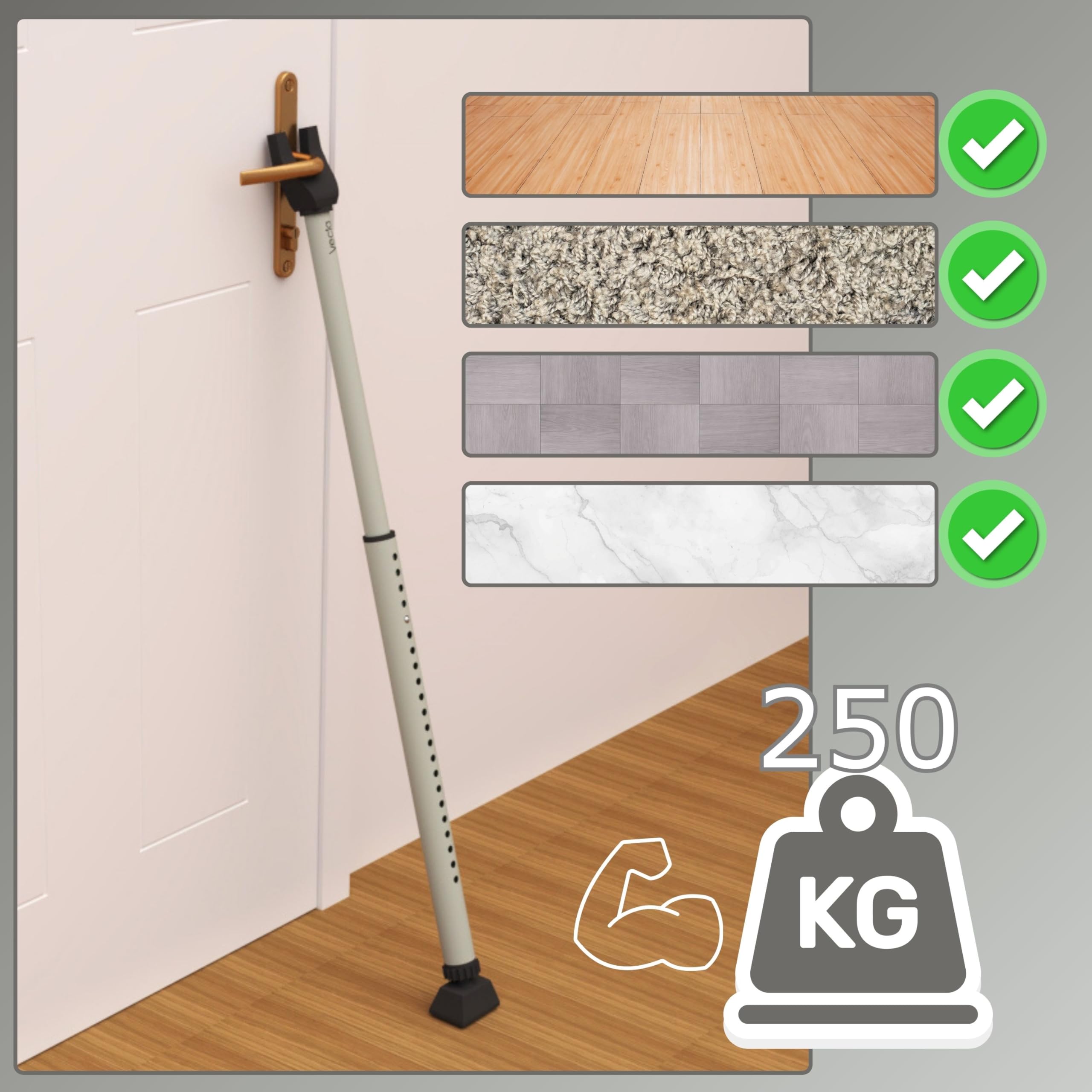VECTA Tür Sicherheitsstange, Grau 1-Pack Erweiterter Sicherheitsstange für Türen, Heavy Duty Türsicherung, Einstellbarer Balkontür Sicherung, Einbruchschutz Fenster, Tür Sicherheit für Zuhause,