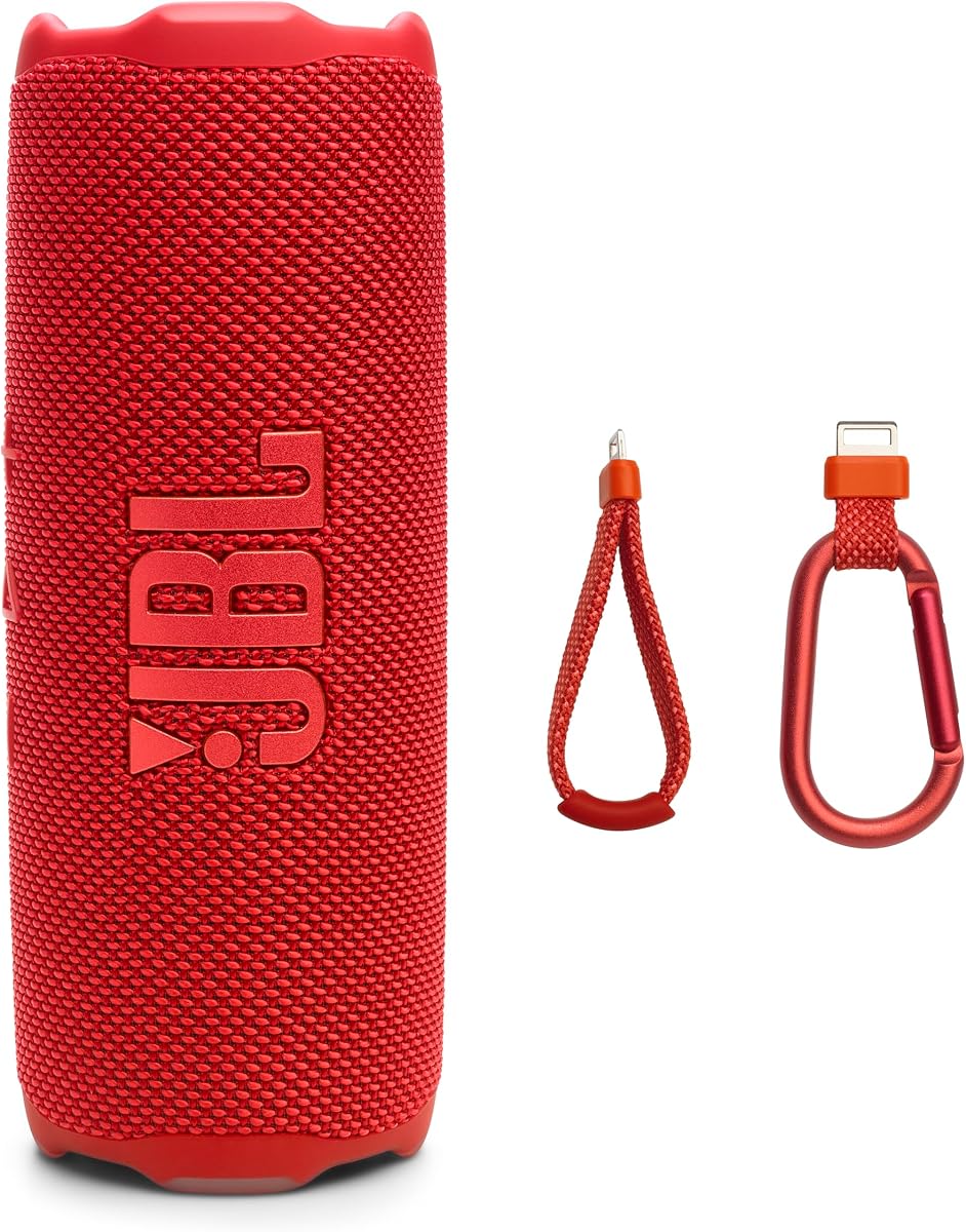 Altavoz Bluetooth portátil Flip 7, resistente al agua y a prueba de caídas - Rojo | Hasta 16 horas de reproducción, construcción a prueba de polvo IP68, bucle con clip, audio USB C sin pérdidas, enlaces con otros parlantes para uso en exteriores