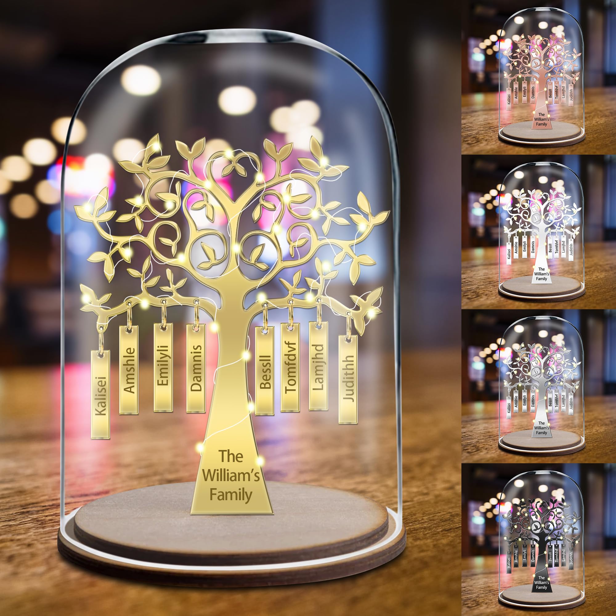 BFHEFGSUU Personalised Family Tree Night Light Custom 1-8 Names Sign Glass Dome LED Light Gift for Mom Grandma Family Mother's Day Birthday (Style 11)
